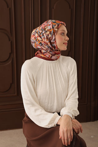 Velora Eşarp Flower Kiremit Bordo - Velora Eşarp - | Silk Home