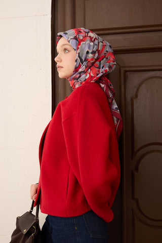Velora Eşarp Flower Kırmızı - Velora Eşarp - | Silk Home