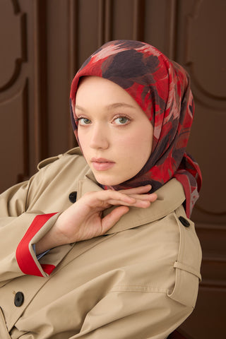 Velora Eşarp Flower Kırmızı - Velora Eşarp - | Silk Home