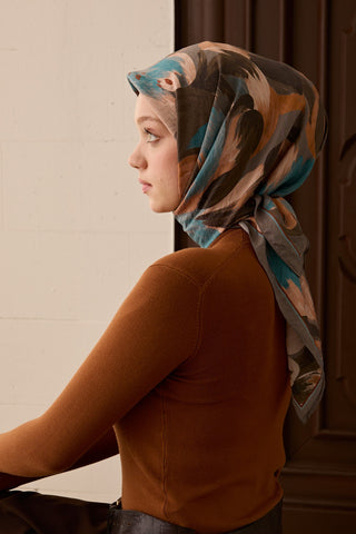 Velora Eşarp Flower Koyu Gri - Velora Eşarp - | Silk Home