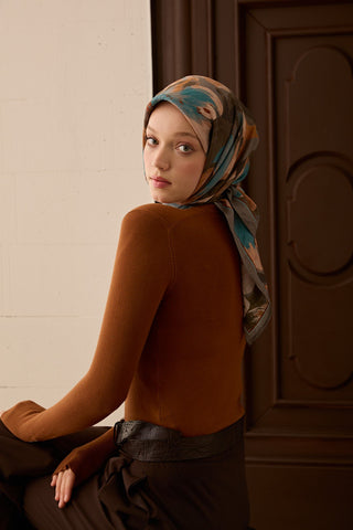 Velora Eşarp Flower Koyu Gri - Velora Eşarp - | Silk Home
