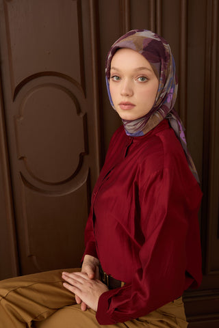 Velora Eşarp Flower Koyu Gülkurusu - Velora Eşarp - | Silk Home