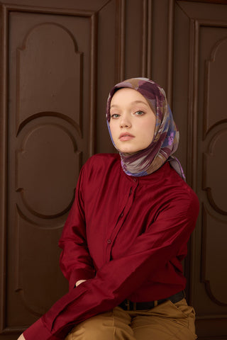 Velora Eşarp Flower Koyu Gülkurusu - Velora Eşarp - | Silk Home