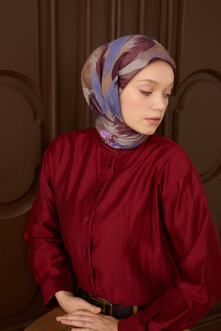 Velora Eşarp Flower Koyu Gülkurusu - Velora Eşarp - | Silk Home