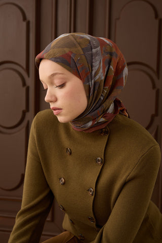 Velora Eşarp Flower Koyu Kiremit - Velora Eşarp - | Silk Home