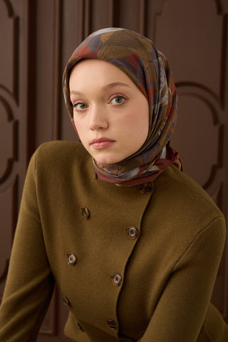 Velora Eşarp Flower Koyu Kiremit - Velora Eşarp - | Silk Home
