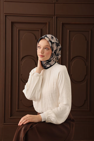 Velora Eşarp Flower Koyu Lacivert - Velora Eşarp - | Silk Home