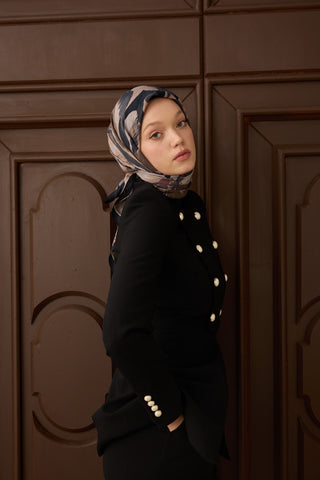 Velora Eşarp Flower Koyu Lacivert - Velora Eşarp - | Silk Home