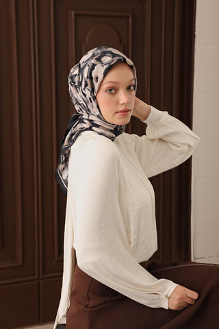 Velora Eşarp Flower Koyu Lacivert - Velora Eşarp - | Silk Home