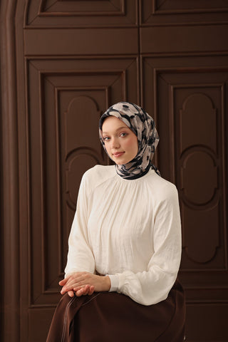 Velora Eşarp Flower Koyu Lacivert - Velora Eşarp - | Silk Home