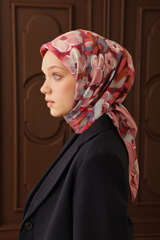 Velora Eşarp Flower Koyu Pembe - Velora Eşarp - | Silk Home
