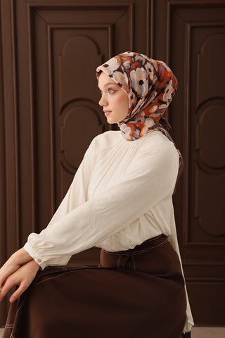 Velora Eşarp Flower Koyu Vizon - Velora Eşarp - | Silk Home