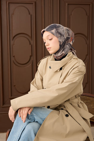 Velora Eşarp Flower Koyu Vizon - Velora Eşarp - | Silk Home