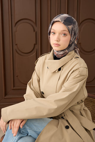 Velora Eşarp Flower Koyu Vizon - Velora Eşarp - | Silk Home
