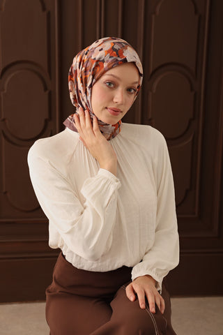 Velora Eşarp Flower Koyu Vizon - Velora Eşarp - | Silk Home