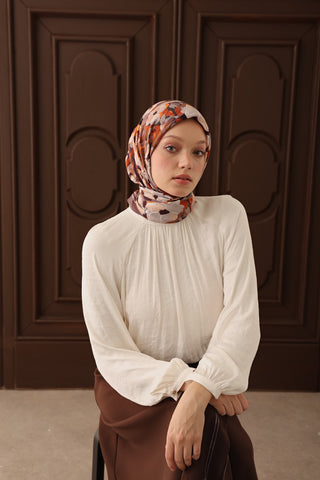 Velora Eşarp Flower Koyu Vizon - Velora Eşarp - | Silk Home