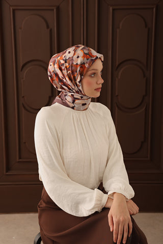 Velora Eşarp Flower Koyu Vizon - Velora Eşarp - | Silk Home