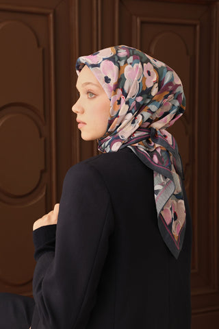 Velora Eşarp Flower Lacivert - Velora Eşarp - | Silk Home