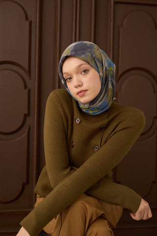 Velora Eşarp Flower Mavi - Velora Eşarp - | Silk Home