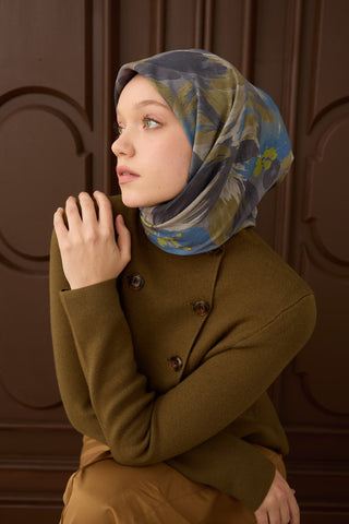 Velora Eşarp Flower Mavi - Velora Eşarp - | Silk Home