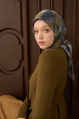 Velora Eşarp Flower Mavi - Velora Eşarp - | Silk Home
