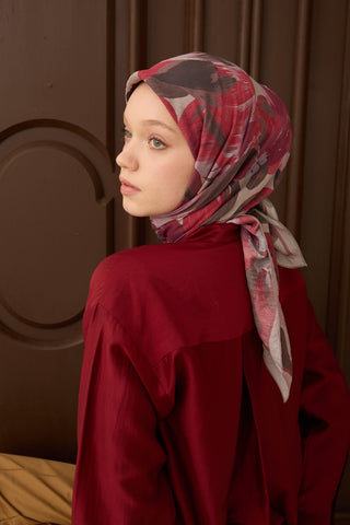 Velora Eşarp Flower Mürdüm - Velora Eşarp - | Silk Home
