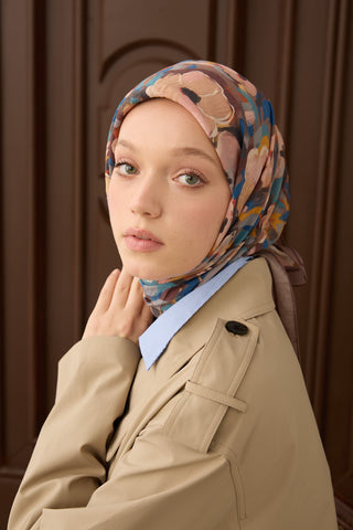 Velora Eşarp Flower Sütlü Kahve - Velora Eşarp - | Silk Home