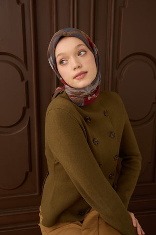 Velora Eşarp Flower Yeşil Kahve - Velora Eşarp - | Silk Home