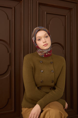 Velora Eşarp Flower Yeşil Kahve - Velora Eşarp - | Silk Home