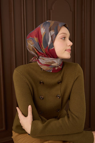 Velora Eşarp Flower Yeşil Kahve - Velora Eşarp - | Silk Home