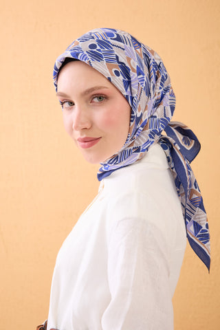 Velora Scarf Geo Mosaic Navy
