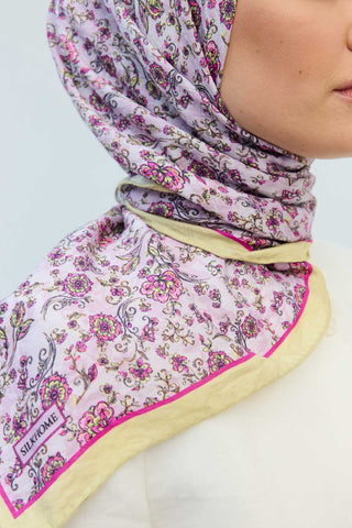 Velora Eşarp Modern Flora Lila 90x90 - Velora Eşarp - | Silk Home