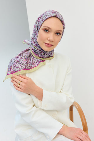 Velora Eşarp Modern Flora Lila 90x90 - Velora Eşarp - | Silk Home