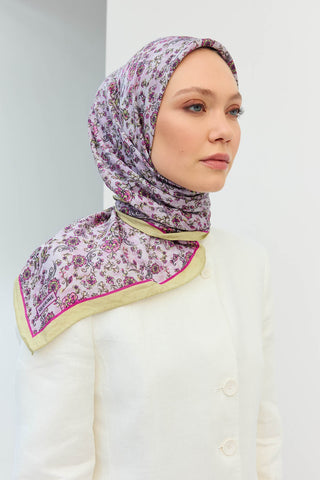 Velora Eşarp Modern Flora Lila 90x90 - Velora Eşarp - | Silk Home