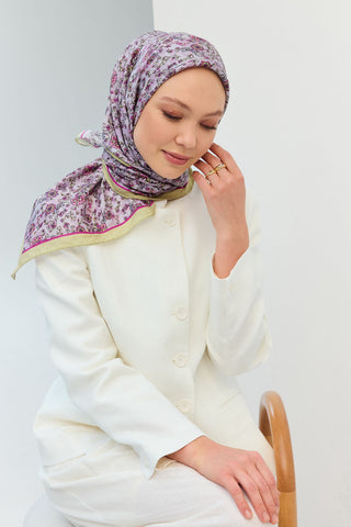 Velora Eşarp Modern Flora Lila 90x90 - Velora Eşarp - | Silk Home