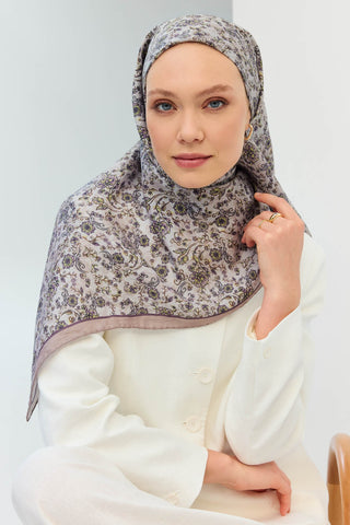 Velora Eşarp Modern Flora Vizon 90x90 - Velora Eşarp - | Silk Home