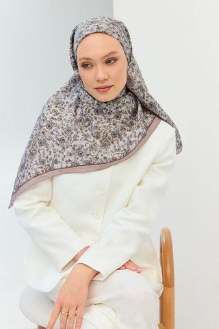 Velora Eşarp Modern Flora Vizon 90x90 - Velora Eşarp - | Silk Home