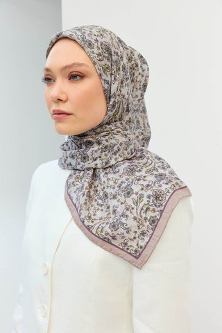 Velora Eşarp Modern Flora Vizon 90x90 - Velora Eşarp - | Silk Home