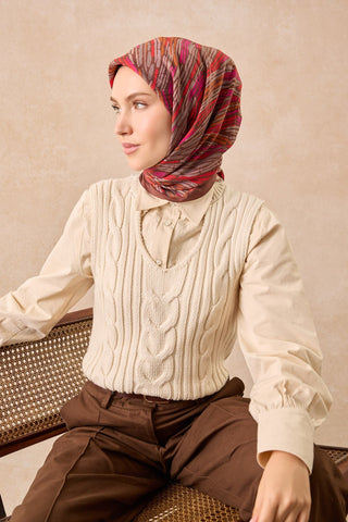 Velora Eşarp Modern Zebra Çikolata Kahve - Velora Eşarp - | Silk Home