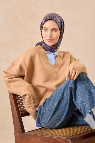 Velora Eşarp Modern Zebra Lacivert - Velora Eşarp - | Silk Home