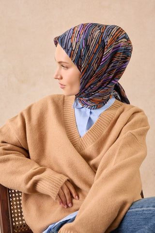 Velora Eşarp Modern Zebra Lacivert - Velora Eşarp - | Silk Home