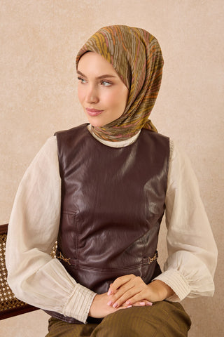 Velora Eşarp Modern Zebra Yağ Yeşili - Velora Eşarp - | Silk Home