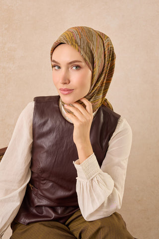 Velora Eşarp Modern Zebra Yağ Yeşili - Velora Eşarp - | Silk Home