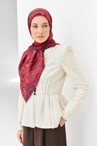 Velora Eşarp Şal Desen Bordo 90x90