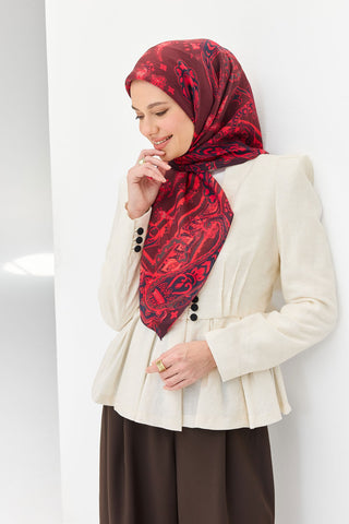 Velora Eşarp Şal Desen Bordo 90x90