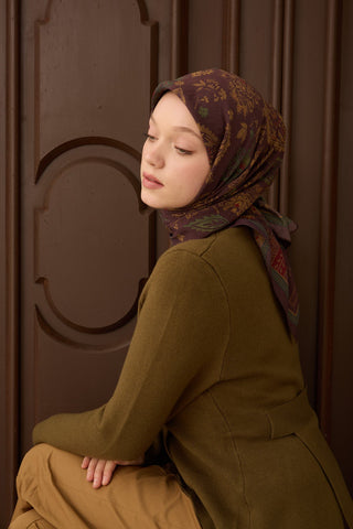 Velora Eşarp Shawl Pattern Acı Kahve - Velora Eşarp - | Silk Home