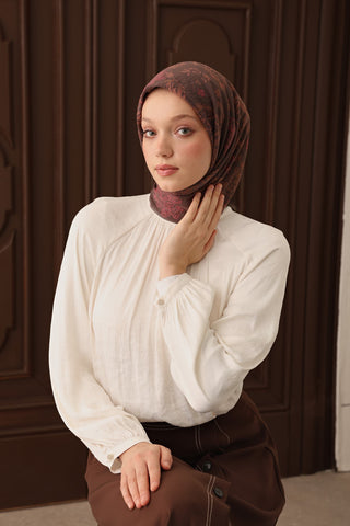 Velora Eşarp Shawl Pattern Kahverengi - Velora Eşarp - | Silk Home