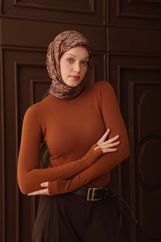 Velora Eşarp Shawl Pattern Kahverengi - Velora Eşarp - | Silk Home