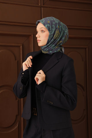 Velora Eşarp Shawl Pattern Koyu İndigo - Velora Eşarp - | Silk Home