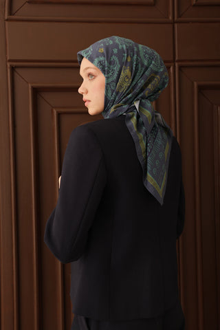 Velora Eşarp Shawl Pattern Koyu İndigo - Velora Eşarp - | Silk Home